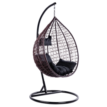 FOTEL OGRODOWY WISZĄCY KOKON DUŻY KOSZ ITAKA BRĄZOWY Z PODSTAWĄ PODUSZKA CZARNA
