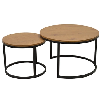 STOLIKI KAWOWE OKRĄGŁE STOLIK KAWOWY CZARNY DREWNO LOFT ZESTAW 2 STOLIKÓW