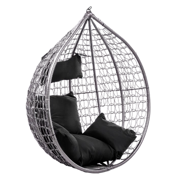 FOTEL OGRODOWY WISZĄCY KOKON DUŻY KOSZ ITAKA SZARY BEZ PODSTAWY PODUSZKA CZARNA