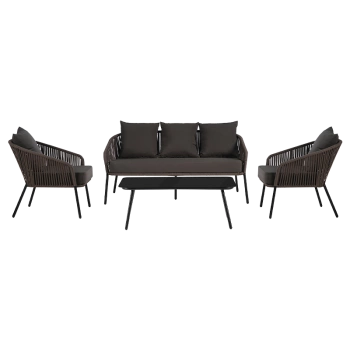 ZESTAW MEBLI OGRODOWYCH SIERRA BRĄZOWY 5 OSOBOWY STOLIK FOTELE SOFA