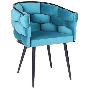 FOTEL KRZESŁO PLECIONE WELUROWE TAPICEROWANE GLAMOUR BORNEO TURKUSOWY NOGI CZARNE