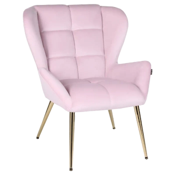 FOTEL KRZESŁO WELUROWE TAPICEROWANY CAPRI PUDROWY RÓŻ NOGI ZŁOTE