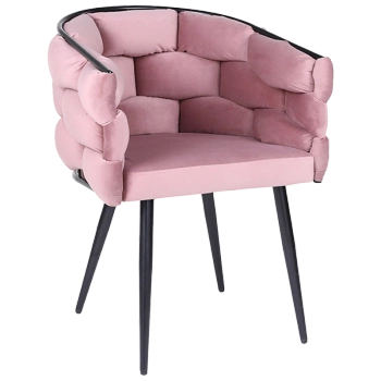 FOTEL KRZESŁO PLECIONE WELUROWE TAPICEROWANE GLAMOUR BORNEO BRUDNY RÓŻ NOGI CZARNE