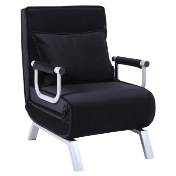 FOTEL KRZESŁO WELUROWE ROZKŁADANY TAPICEROWANY IBIZA CZARNY NOGI SREBRNOSZARE