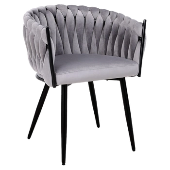 KRZESŁO FOTEL WELUROWY TAPICEROWANY RISO SZARY NOGI CZARNE