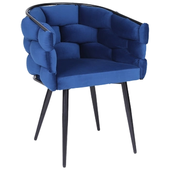 FOTEL KRZESŁO PLECIONE WELUROWE TAPICEROWANE GLAMOUR BORNEO NIEBIESKI NOGI CZARNE