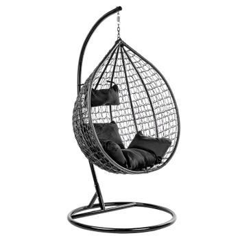 FOTEL OGRODOWY WISZĄCY KOKON DUŻY KOSZ ITAKA CZARNY Z PODSTAWĄ PODUSZKA CZARNA