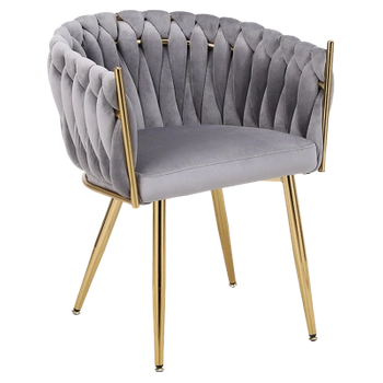 KRZESŁO FOTEL WELUROWY TAPICEROWANY RISO SZARY NOGI ZŁOTE