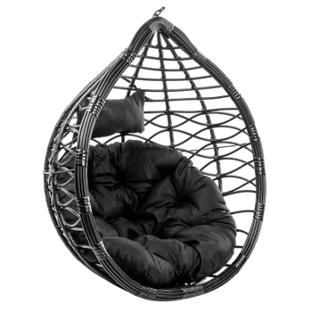 FOTEL OGRODOWY WISZĄCY KOKON DUŻY KOSZ VEGAS CZARNY BEZ PODSTAWY PODUSZKA OKRĄGŁA CZARNA