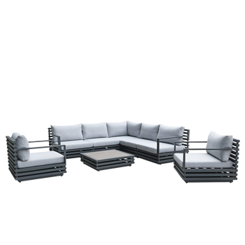 ZESTAW MEBLI OGRODOWYCH TARASOWYCH CALIPSO-GR ALUMINIOWA RAMA 7 OSOBOWE + STOLIK