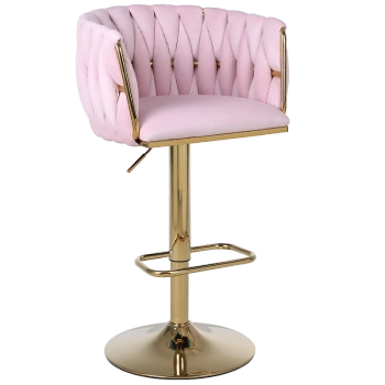 HOKER KRZESŁO BAROWE GLAMOUR SURI PUDROWY RÓŻ PODSTAWA ZŁOTA