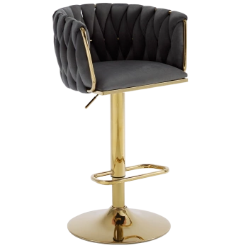 HOKER KRZESŁO BAROWE GLAMOUR SURI CIEMNOSZARY PODSTAWA ZŁOTA