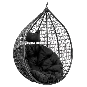 FOTEL OGRODOWY WISZĄCY KOKON DUŻY KOSZ ITAKA CZARNY BEZ PODSTAWY PODUSZKA OKRĄGŁA CZARNA