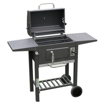 GRILL OGRODOWY WĘGLOWY Z POKRYWĄ I PÓŁKAMI VL14 SZARY