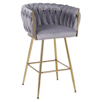 HOKER KRZESŁO BAROWE FERA SZARY WELUR NOGI ZŁOTE