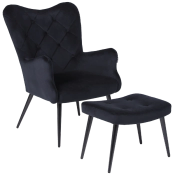 KRZESŁO FOTEL WELUROWY TAPICEROWANY Z PODNÓŻKIEM MARS CZARNY NOGI CZARNE