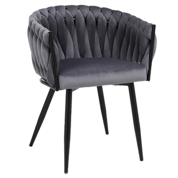 FOTEL KRZESŁO WELUROWY TAPICEROWANY RISO CIEMNY SZARY NOGI CZARNE