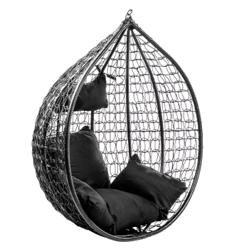 FOTEL OGRODOWY WISZĄCY KOKON DUŻY KOSZ ITAKA CZARNY BEZ PODSTAWY PODUSZKA CZARNA