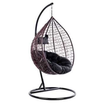 FOTEL OGRODOWY WISZĄCY KOKON DUŻY KOSZ ITAKA BRĄZOWY Z PODSTAWĄ PODUSZKA OKRĄGŁA CZARNA