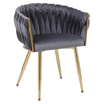 FOTEL KRZESŁO WELUROWY TAPICEROWANY RISO CIEMNY SZARY NOGI ZŁOTE