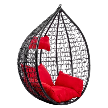 FOTEL OGRODOWY WISZĄCY KOKON DUŻY KOSZ ITAKA CZARNY BEZ PODSTAWY PODUSZKA CZERWONA