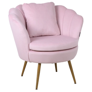 FOTEL KRZESŁO MUSZELKA WELUROWY TAPICEROWANY SAVA PUDROWY RÓŻ NOGI ZŁOTE