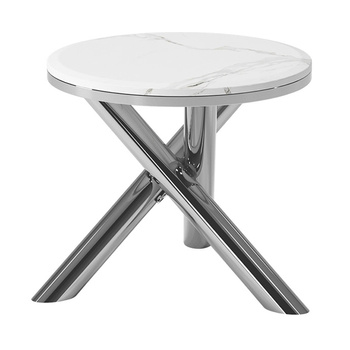 STOLIK KAWOWY NEXO OKRĄGŁY SREBRNY BIAŁY MARMUR 80 CM