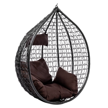 FOTEL OGRODOWY WISZĄCY KOKON DUŻY KOSZ ITAKA CZARNY BEZ PODSTAWY PODUSZKA BRĄZOWA