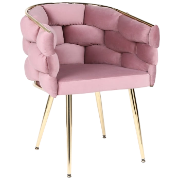 FOTEL KRZESŁO PLECIONE WELUROWE TAPICEROWANE BORNEO GLAMOUR BRUDNY RÓŻ NOGI ZŁOTE