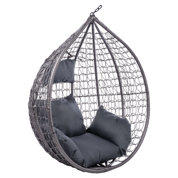 FOTEL OGRODOWY WISZĄCY KOKON DUŻY KOSZ ITAKA SZARY BEZ PODSTAWY PODUSZKA SZARA