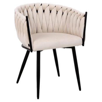 KRZESŁO FOTEL WELUROWY TAPICEROWANY RISO ECRU NOGI CZARNE