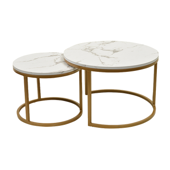 STOLIKI KAWOWE OKRĄGŁE STOLIK KAWOWY ZŁOTY MARMUR LOFT ZESTAW 2 STOLIKÓW