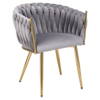 KRZESŁO FOTEL WELUROWY TAPICEROWANY RISO SZARY NOGI ZŁOTE