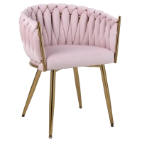 FOTEL KRZESŁO WELUROWE TAPICEROWANE RISO PUDROWY RÓŻ NOGI ZŁOTE