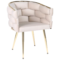 FOTEL KRZESŁO PLECIONE WELUROWE TAPICEROWANE BORNEO GLAMOUR ECRU NOGI ZŁOTE