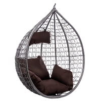 FOTEL OGRODOWY WISZĄCY KOKON DUŻY KOSZ ITAKA SZARY BEZ PODSTAWY PODUSZKA BRĄZOWA