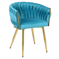 FOTEL KRZESŁO WELUROWY TAPICEROWANY RISO TURKUSOWY NOGI ZŁOTE