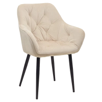 FOTEL KRZESŁO WELUROWE TAPICEROWANE LIZA ECRU NOGI CZARNE