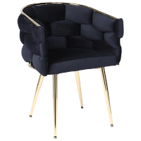 FOTEL KRZESŁO PLECIONE WELUROWE TAPICEROWANE BORNEO GLAMOUR CZARNY NOGI ZŁOTE