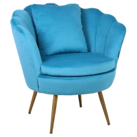 FOTEL KRZESŁO MUSZELKA WELUROWY TAPICEROWANY SAVA TURKUSOWY NOGI ZŁOTE