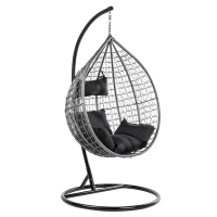 FOTEL OGRODOWY WISZĄCY KOKON DUŻY KOSZ ITAKA SZARY Z PODSTAWĄ PODUSZKA CZARNA