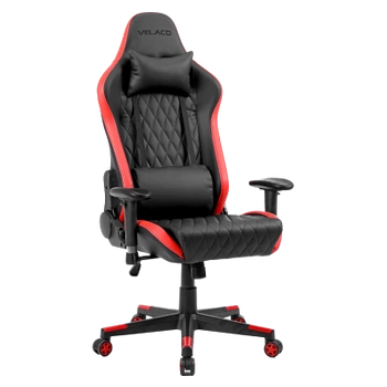 FOTEL GAMINGOWY BIUROWY OBROTOWY FURIA CZARNO/CZERWONY SKÓRA PU