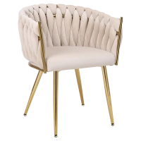 KRZESŁO FOTEL WELUROWY TAPICEROWANY RISO ECRU NOGI ZŁOTE