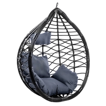 FOTEL OGRODOWY WISZĄCY KOKON DUŻY KOSZ VEGAS CZARNY BEZ PODSTAWY PODUSZKA SZARA