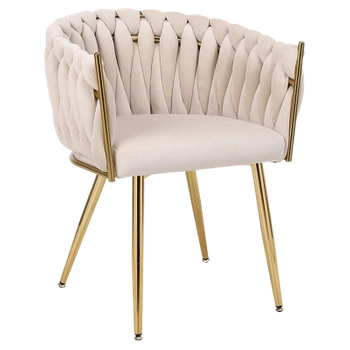 KRZESŁO FOTEL WELUROWY TAPICEROWANY RISO ECRU NOGI ZŁOTE