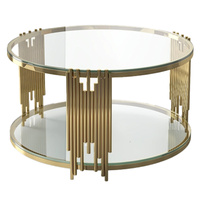STOLIK KAWOWY LIRU OKRĄGŁY ZŁOTY ZE SZKLANYM BLATEM 80 CM