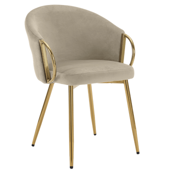 FOTEL KRZESŁO WELUROWE TAPICEROWANY METIS BEŻOWY NOGI ZŁOTE
