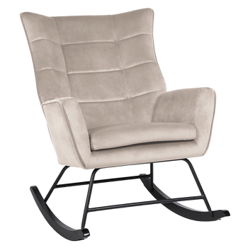 FOTEL KRZESŁO BUJANE USZAK WELUROWE TAPICEROWANE ARUBA BEŻOWY NOGI CZARNE