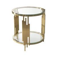 STOLIK KAWOWY LIRU OKRĄGŁY ZŁOTY ZE SZKLANYM BLATEM 50 CM