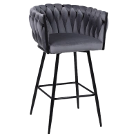 HOKER KRZESŁO BAROWE FERA CIEMNY SZARY WELUR NOGI CZARNE